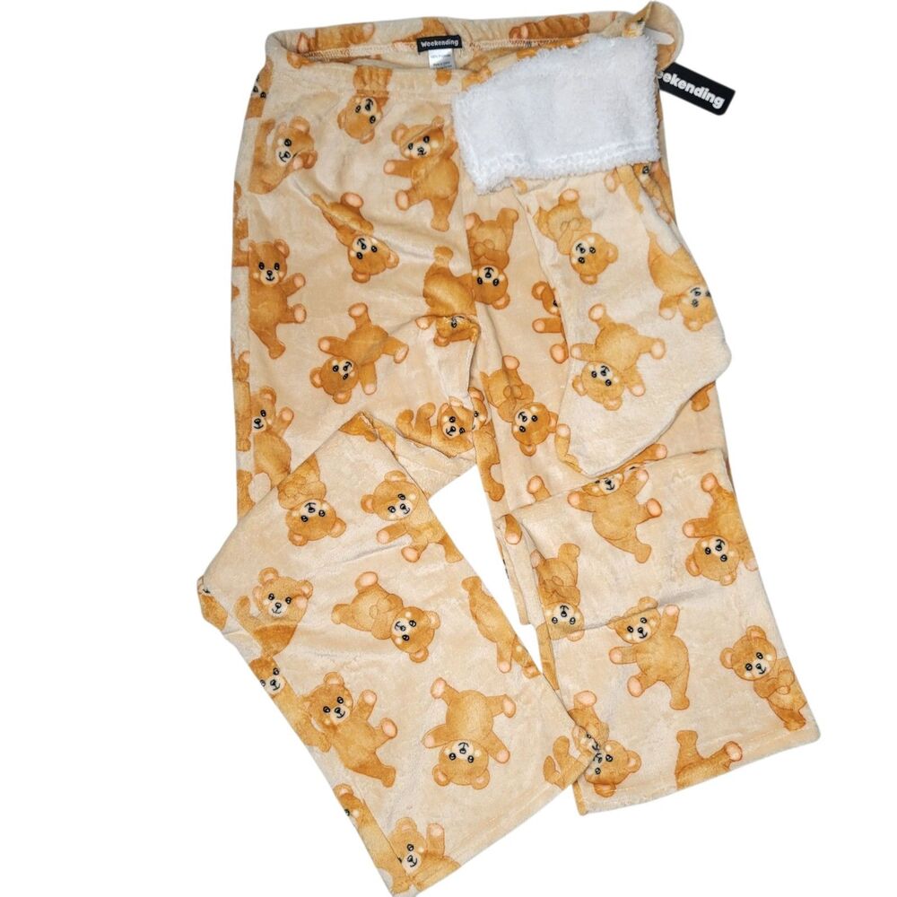 COZY BEAR FUZZY LOUNGE PJ FLEECE PANTS WITH MATCHING HANG SOCK